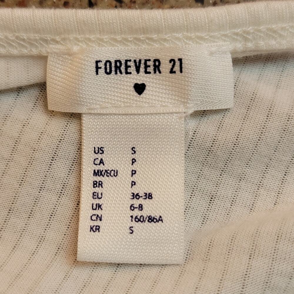 Forever 21 Ivory White Ribbed Button Up Crop Top, Sz S - Picture 6 of 8